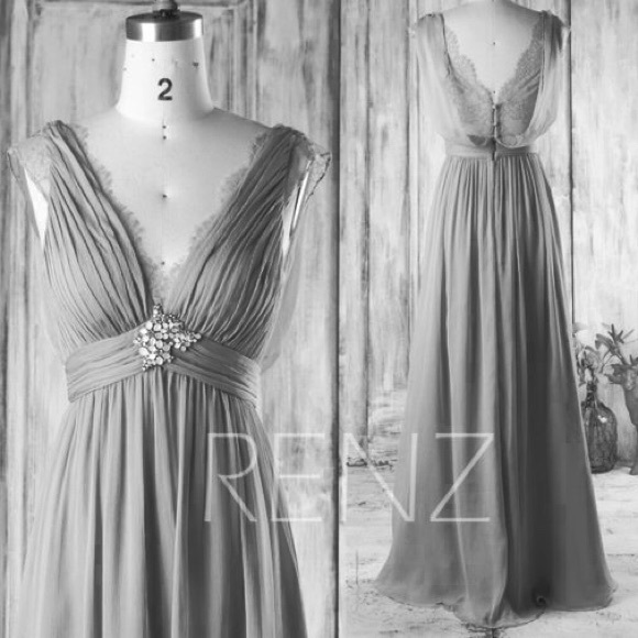 Chiffon & Lace sea glass blue prom / wedding dress - Picture 3 of 6